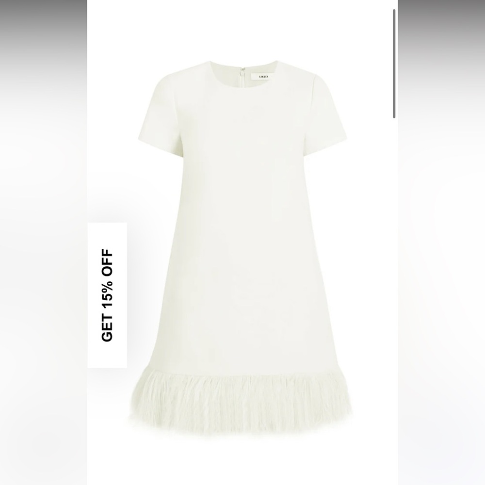 White LIKELY mini dress with feathers size 4